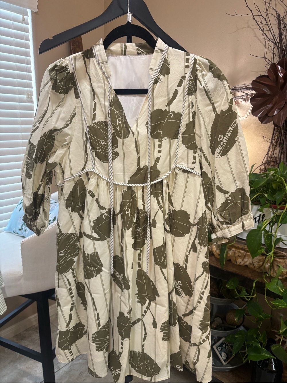 Shop The Mint Full Of Wonder Olive Green Floral Babydoll Dress - Size Medium